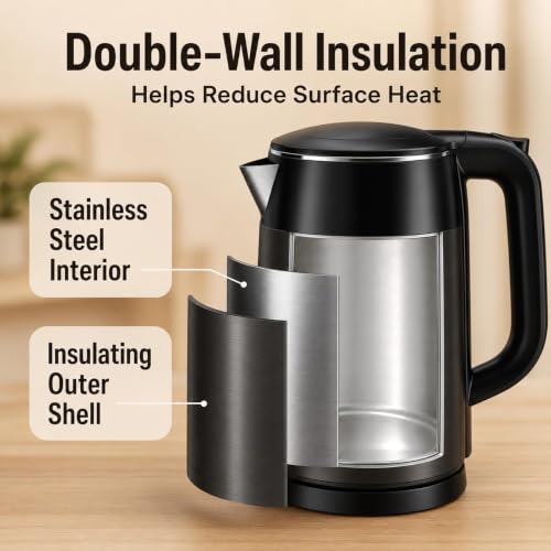 Mecity 1.7L Touch Screen Electric Kettle with Temperature Control, No Plastic Contact, Dark Grey & Black