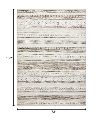 6x9 Washable Area Rug - Soft Neutral Boho Moroccan Floor Carpet for Living Room & Bedroom - Cream & Brown