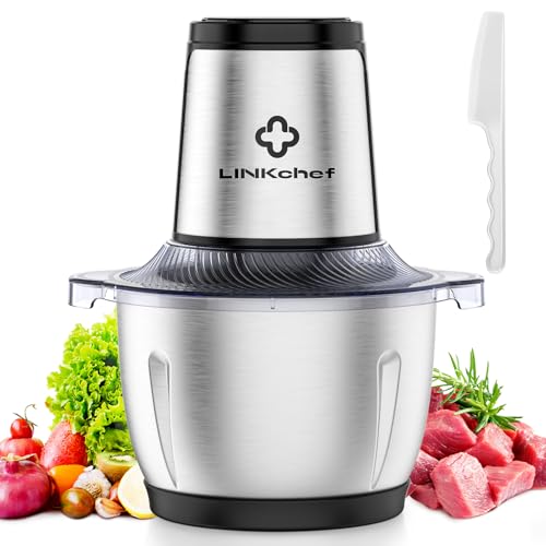 LINKChef 6-Cup Electric Food Processor & Chopper, Bright Silver & Black, 250W