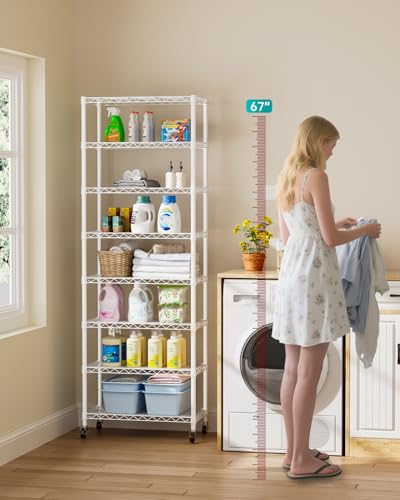 Golpart 8-Tier Adjustable Metal Wire Storage Shelves - White, 12"Dx22"Wx72"H