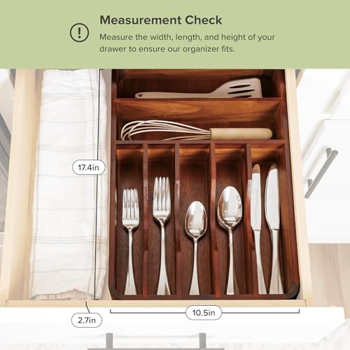 KitchenEdge Acacia Flatware & Utensil Organizer - Natural, Fixed 10.5 In