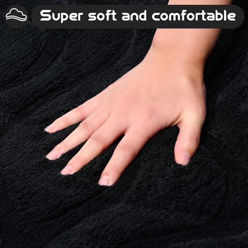 Black 5-Piece Bathroom Rug Set Non-Slip Plush Absorbent Mats - Aqzuxira