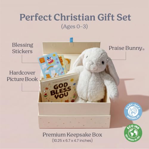 Praise Bunny Christian Gift Set for Kids - 3 Songs, Prayer Book & Keepsake Box