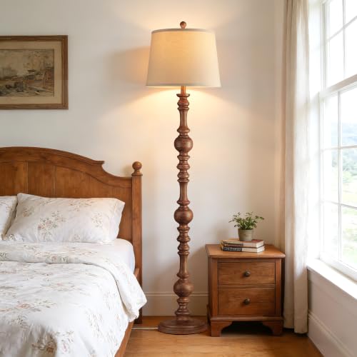 Vintage 61-Inch Wooden Grain Floor Lamp for Living Room - Farmhouse Style, Soft Lighting, Sturdy Base
