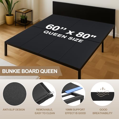Heavy Duty Bunkie Board Queen Size 60x80 Inch Black - Support Mattress & Bed Frame