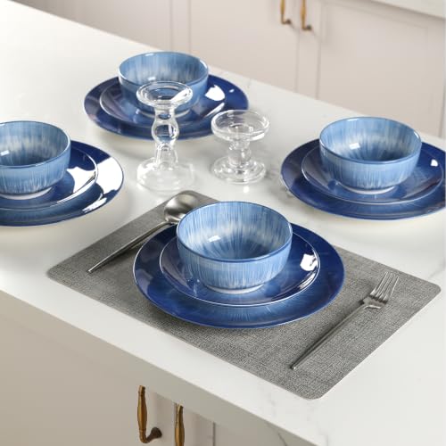 Ceramic Dinnerware Set for 4 - 12 Pieces Blue Service for Kitchen