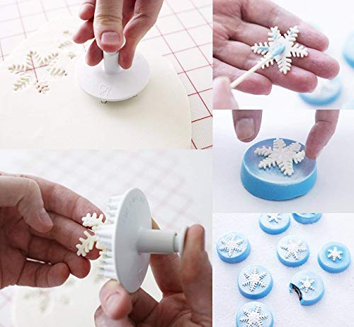 ilauke 6 Pcs Snowflake Plunger Fondant Cutter for Christmas Baking