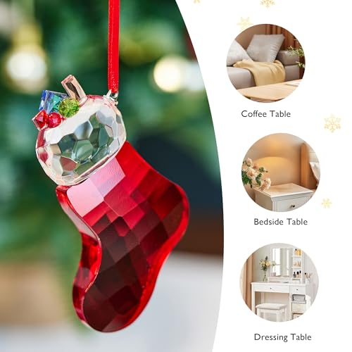 QFkris Crystal Christmas Stocking Ornament - Tree Decor, Festive Stocking, Glass Pendant, Holiday Gift (Sock Variant)