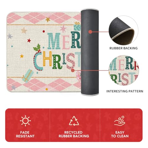 Artoid Mode Christmas Nutcracker Kitchen Mat Set of 2 Pink 17x29 & 17x59 Inches Winter Decor