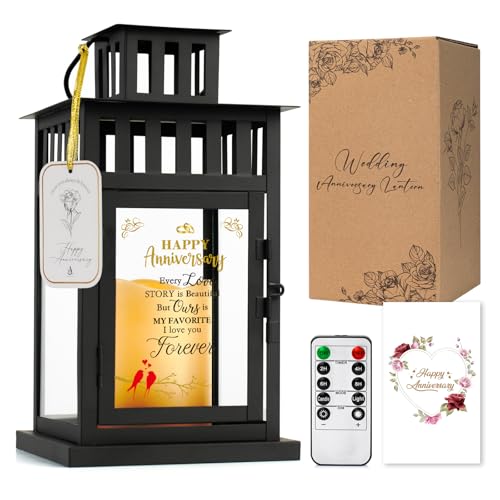 Every Love Story Anniversary Lantern Gift for Him Her - Remote LED Candle, 15x6x6 inch