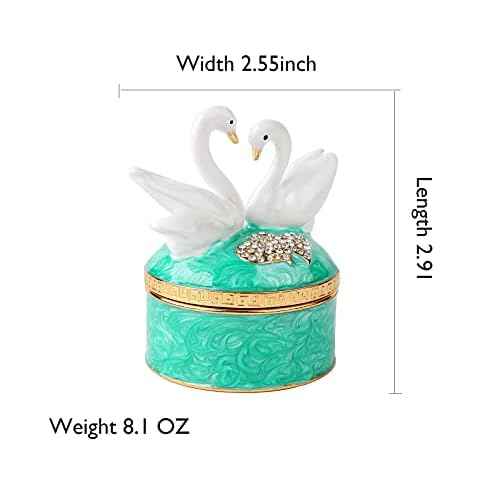 Swan Trinket Box Hinged Crystal Enameled Ornament Decorative Jewelry Ring Store Box Hand-Painted Craft Gifts for Home Decor (Green)