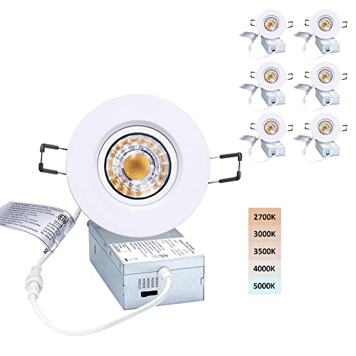 3 Inch Gimbal LED Recessed Lights - Adjustable Downlight, White, 6 Pack