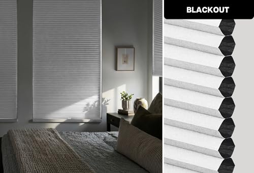 LazBlinds No Drill Cordless Cellular Blackout Shades - Silver White, 47" W x 48" H