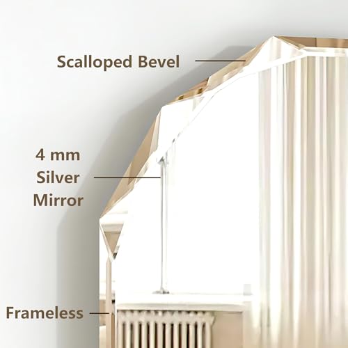 24x30 Inch Frameless Bathroom Mirror - Round, Diamond Beveled Edge, Wall Mount, Over Sink, 30L x 24W - Gray Finish
