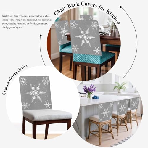 AMZRicher Grey Snowflake Christmas Chair Back Covers 6 Pack for Dining Chairs