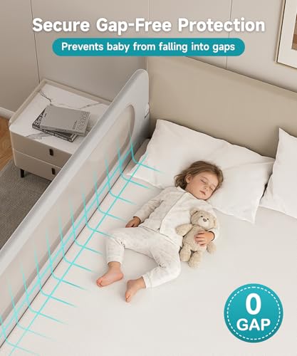 Toddler Bed Rail 71 Inch Foldable Safety Guard with Double Crossbar - Grey / 1 Side
