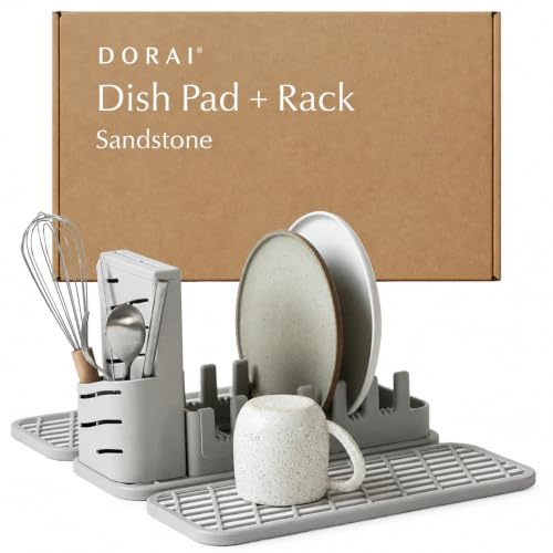 Collapsible Dish Drying Rack with Stone Dish Pad - Kitchen Counter Organizer