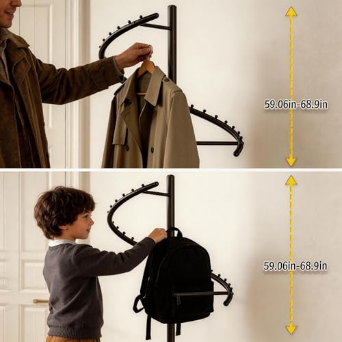 Freestanding 360° Rotating Clothing Rack - Matte Black, Height Adjustable, Heavy Duty Metal Spiral Garment Stand for Shops & Home