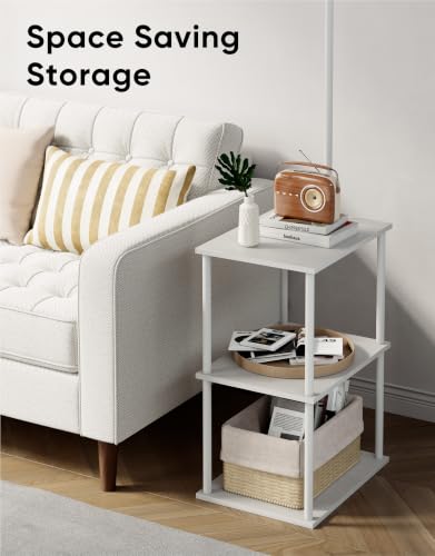 PARTPHONER White Floor Lamp with Table and Storage Shelves - Modern Nightstand with 3CCT LED Bulb