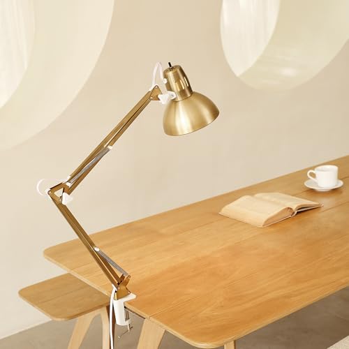 Gold 32-Inch Multi-Joint Desk Lamp with Clamp - Matte Brass Finish, Adjustable Swing Arm, Home Office Lighting Variation