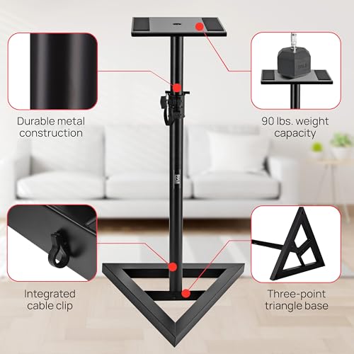 Pyle Speaker Stand Pair for SONOS Play 1 & 3 - Adjustable Height, Heavy Duty Tripod Base - Speaker Amplifier Stand, Black (Model: PSTND35.0) - Speaker Stand Mounts