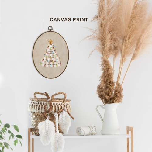 Vintage Christmas Toilet Paper Tree Wall Art - Framed Oval Canvas, 11.3x8.7 inch