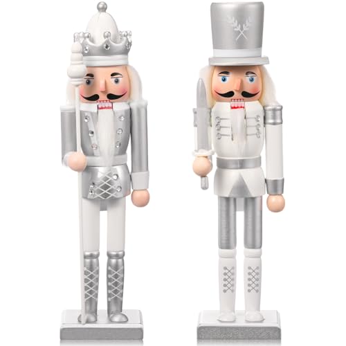 Huwena 2 Pcs Silver King & Soldier Nutcracker Christmas Decor Set