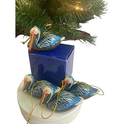 Pelican Ornament Realistic Bird Christmas Tree D?cor Hand Painted Decoration Boxed, Set of 4