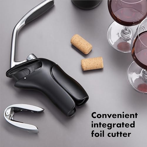 OXO Steel Wine Bottle Opener with Foil Cutter - Black Corkscrew, 2.1 Version