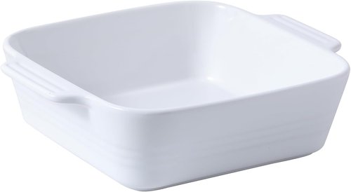 DOWAN 8x8 Ceramic Baking Dish - Versatile Square Casserole Pan with Handle | 2 Quart, Bright White