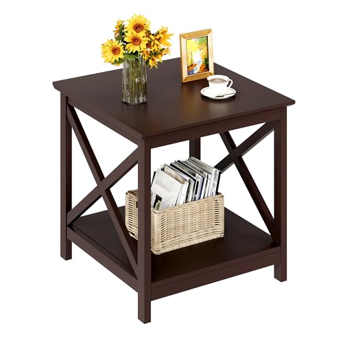 ChooChoo 24-Inch End Table with 2-Tier Storage Shelf - Espresso Variation