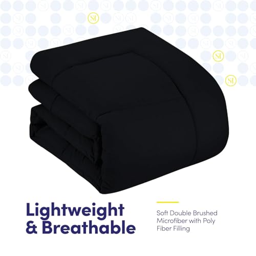 Queen Size Comforter Set with Microfiber Sheets & Pillowcases - Black - 7 Piece
