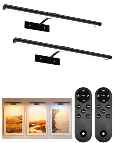 EZVALO 16-Inch Rechargeable Magnetic LED Picture Light with Remote, Dimmable Black Wall Art Lighting