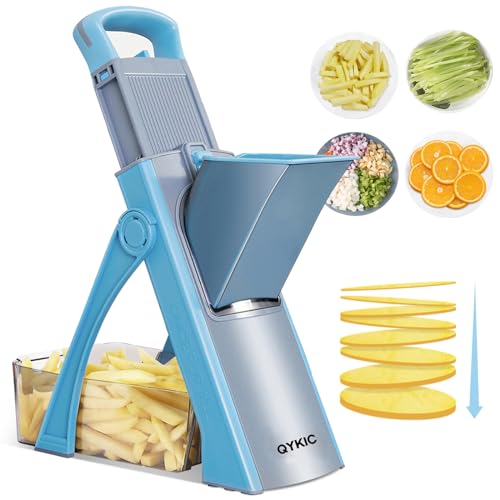 Blue Adjustable Mandoline Slicer for Kitchen - Safe Food & Vegetable Cutter