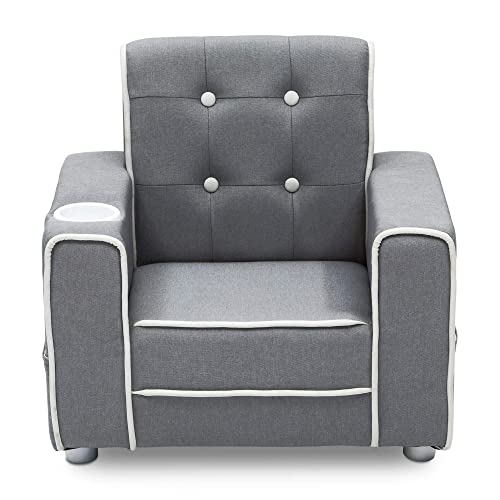 Kids Upholstered Chair with Cup Holder - Grey, for Ages 3+ | Childrens Bedroom & Playroom Seating