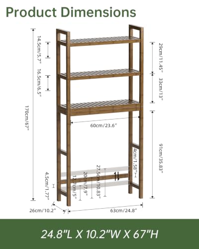 Walnut Over-The-Toilet Bathroom Storage Shelf with 3 Adjustable Bamboo Shelves