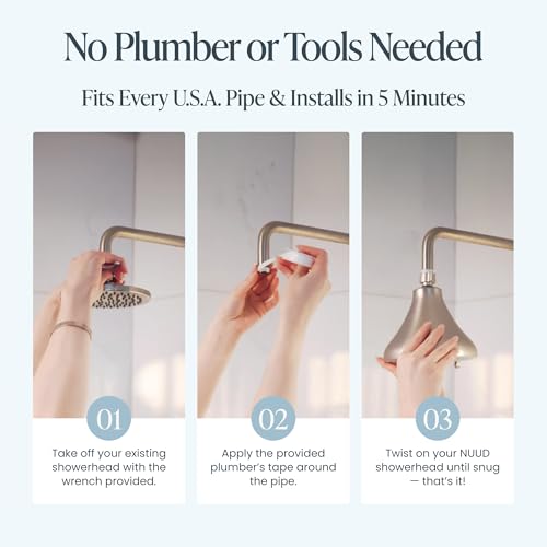 NUUD Brushed Nickel Filtered Shower Head – Chlorine Removal for Hair & Skin Health