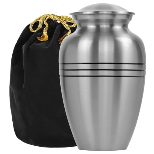 Silver Lining Cremation Urn for Adults - Handcrafted Metal Burial Urn for Human Ashes - 200LB Capacity, Male & Female - Trupoint Memorials