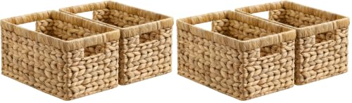 Natural Water Hyacinth Storage Baskets - Medium 4-Pack with Handles, 13.25 x 8.25 x 7 inches