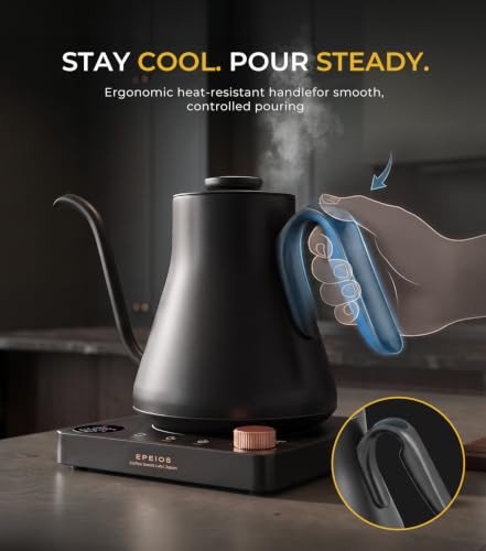 Epeios Matte Black Gooseneck Electric Kettle with Temperature Control 0.9L 1200W