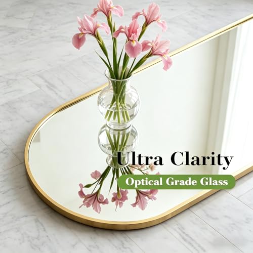 Gold 14x48 Inch Full Length Arched Wall & Door Mirror - Over Door & Wall Mountable