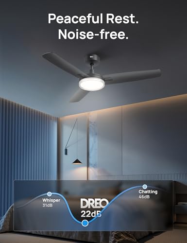 DREO Black 42-Inch Ceiling Fan with Lights, Remote, Dimmable & Reversible