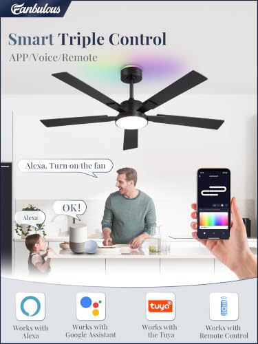 Black 52-Inch Smart Ceiling Fan with Light Remote Alexa Compatible