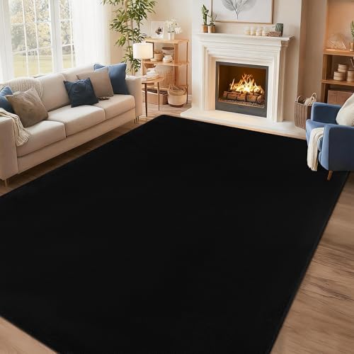Black 6x9 Feet Memory Foam Rug for Living Room and Bedroom - Non-Slip, Washable