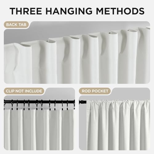 Blackout Curtains 96 Inch Long - 2 Panel White Thermal Insulated Drapes with Rod Pocket & Back Tabs - Pure White, 52" W x 96" L - Variation: Rod Pocket | Pure White / 52" W x 96" L
