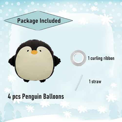Cute Penguin Balloon 21" Pack of 4 Cartoon Penguin Birthday Party Decorations Arctic Polar Animal Winter Animals for Boys and Girls Party Decorations Baby Shower