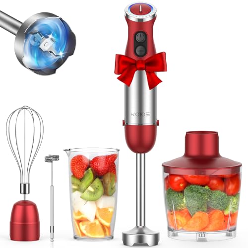 5-in-1 Hand Immersion Blender Set - 1000W Red, Includes Beaker, Food Processor, Whisk & Frother