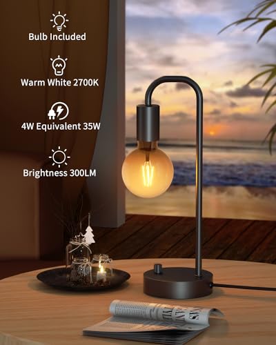Non-USB Black 2-Pack Industrial Dimmable Table Lamps with Gradient LED Bulbs