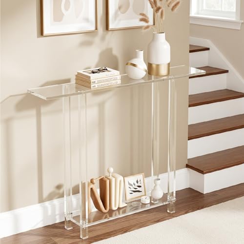 Acrylic Narrow Console Table with 2-Tier Storage - Clear Entryway Side Table