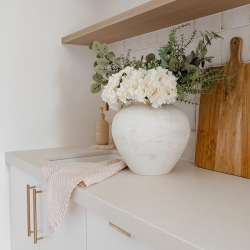 SilkSerenade White Large Round Vase 11 Inch for Flowers & Centerpieces - Rustic Textured Matte Finish, Modern Farmhouse Decor